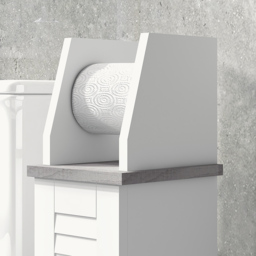 kleankin Slim Bathroom Floor Cabinet with Cupboard, Roll Holder and Adjustable Shelf, Toilet Roll Storage Unit for Toilet Paper, Shampoo, White - thumbnail 9