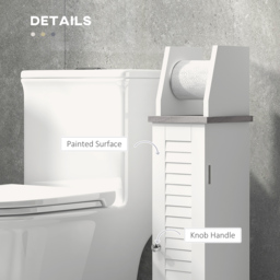 kleankin Slim Bathroom Floor Cabinet with Cupboard, Roll Holder and Adjustable Shelf, Toilet Roll Storage Unit for Toilet Paper, Shampoo, White - thumbnail 5