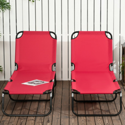 Outsunny Folding Sun Loungers Set of 2, Outdoor Day Bed with 5-Position Adjustable Backrest for Beach, Patio, Wine Red - Aosom UK - thumbnail 9