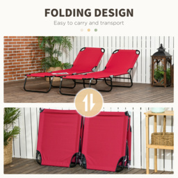 Outsunny Folding Sun Loungers Set of 2, Outdoor Day Bed with 5-Position Adjustable Backrest for Beach, Patio, Wine Red - Aosom UK - thumbnail 5