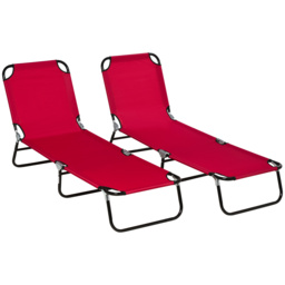 Outsunny Folding Sun Loungers Set of 2, Outdoor Day Bed with 5-Position Adjustable Backrest for Beach, Patio, Wine Red - Aosom UK