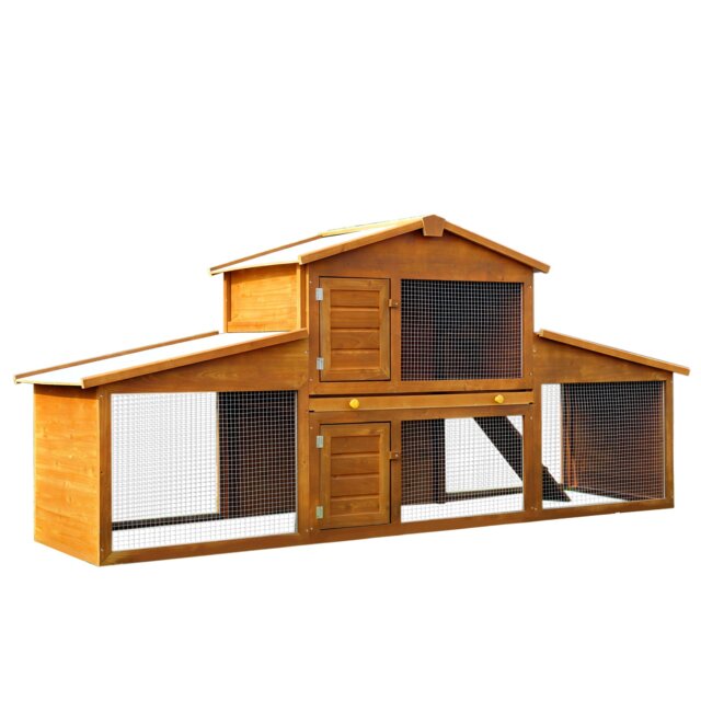 PawHut Small Animal Deluxe XXL Fir Wood 2-Tier Hutch Natural Wood Tone - image 1