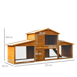 PawHut Small Animal Deluxe XXL Fir Wood 2-Tier Hutch Natural Wood Tone - thumbnail 3