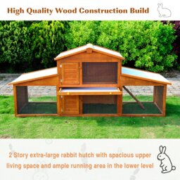 PawHut Small Animal Deluxe XXL Fir Wood 2-Tier Hutch Natural Wood Tone - thumbnail 6