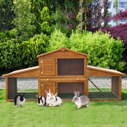 PawHut Small Animal Deluxe XXL Fir Wood 2-Tier Hutch Natural Wood Tone - thumbnail 2