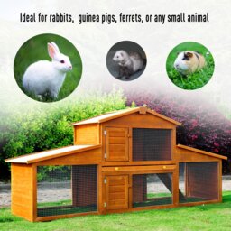 PawHut Small Animal Deluxe XXL Fir Wood 2-Tier Hutch Natural Wood Tone - thumbnail 5
