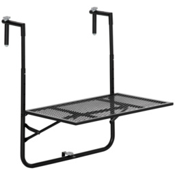 Outsunny Adjustable Folding Balcony Table, Metal Wall Mounted Desk for Patio, Garden, Deck, Black - Aosom UK - thumbnail 1