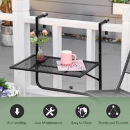 Outsunny Adjustable Folding Balcony Table, Metal Wall Mounted Desk for Patio, Garden, Deck, Black - Aosom UK - thumbnail 7
