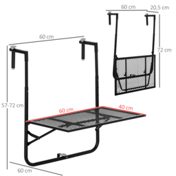 Outsunny Adjustable Folding Balcony Table, Metal Wall Mounted Desk for Patio, Garden, Deck, Black - Aosom UK - thumbnail 3