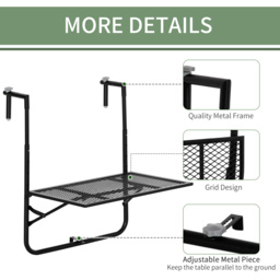 Outsunny Adjustable Folding Balcony Table, Metal Wall Mounted Desk for Patio, Garden, Deck, Black - Aosom UK - thumbnail 6