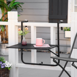Outsunny Adjustable Folding Balcony Table, Metal Wall Mounted Desk for Patio, Garden, Deck, Black - Aosom UK - thumbnail 2