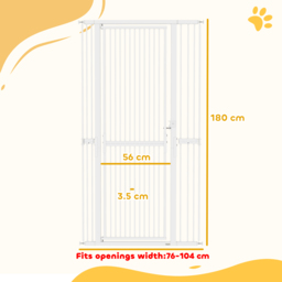 PawHut 180cm Extra Tall Pet Gate with 3.5 cm Narrow Gap, Pressure Mounted No Drilling Cat Gate for Doorways, 76-104cm Width - thumbnail 3