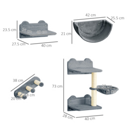 PawHut Cat Shelves Fit Cat Up to 5kg, 4-Piece Set with Scratching Post, Hammock, Nest, Safe for Cats to Play, Grey & Cream - Aosom UK - thumbnail 3