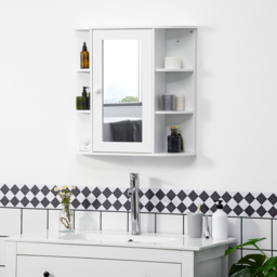 HOMCOM Bathroom Wall Cabinet with Mirror, the Side Shelves & a Handle to Open the Middle Cabinet, 66W x 17D x 63H cm, White - Aosom UK - thumbnail 2
