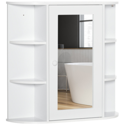HOMCOM Bathroom Wall Cabinet with Mirror, the Side Shelves & a Handle to Open the Middle Cabinet, 66W x 17D x 63H cm, White - Aosom UK