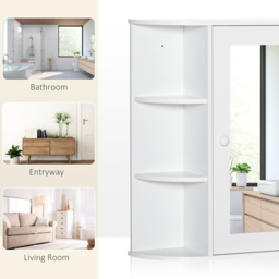 HOMCOM Bathroom Wall Cabinet with Mirror, the Side Shelves & a Handle to Open the Middle Cabinet, 66W x 17D x 63H cm, White - Aosom UK - thumbnail 7