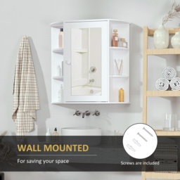 HOMCOM Bathroom Wall Cabinet with Mirror, the Side Shelves & a Handle to Open the Middle Cabinet, 66W x 17D x 63H cm, White - Aosom UK - thumbnail 6