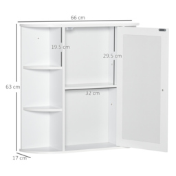 HOMCOM Bathroom Wall Cabinet with Mirror, the Side Shelves & a Handle to Open the Middle Cabinet, 66W x 17D x 63H cm, White - Aosom UK - thumbnail 3