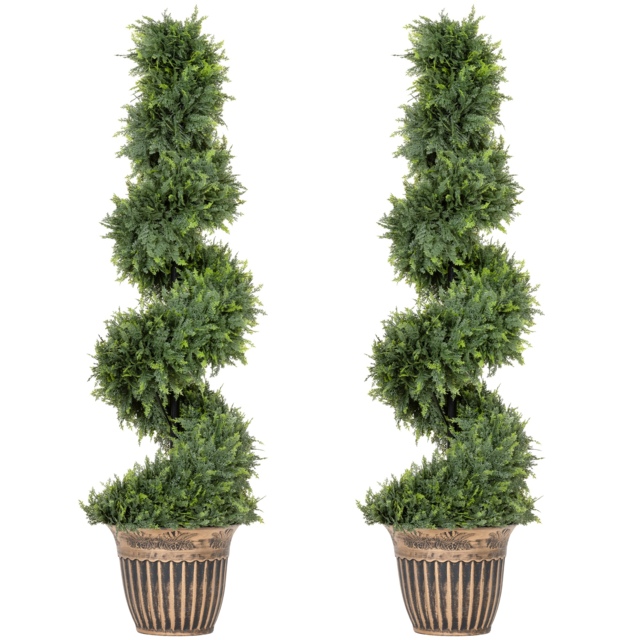 HOMCOM Set of 2 Artificial Plants, Topiary Spiral Cypressd Trees with Pot, for Home Indoor Outdoor Decor, 120cm - image 1