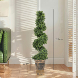 HOMCOM Set of 2 Artificial Plants, Topiary Spiral Cypressd Trees with Pot, for Home Indoor Outdoor Decor, 120cm - thumbnail 3