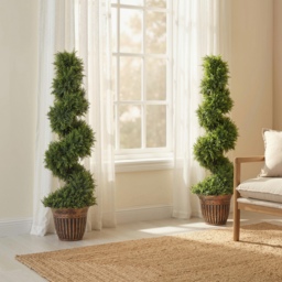 HOMCOM Set of 2 Artificial Plants, Topiary Spiral Cypressd Trees with Pot, for Home Indoor Outdoor Decor, 120cm - thumbnail 8