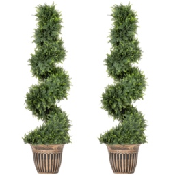 HOMCOM Set of 2 Artificial Plants, Topiary Spiral Cypressd Trees with Pot, for Home Indoor Outdoor Decor, 120cm - thumbnail 1