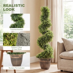 HOMCOM Set of 2 Artificial Plants, Topiary Spiral Cypressd Trees with Pot, for Home Indoor Outdoor Decor, 120cm - thumbnail 4