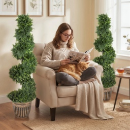 HOMCOM Set of 2 Artificial Plants, Topiary Spiral Cypressd Trees with Pot, for Home Indoor Outdoor Decor, 120cm - thumbnail 6