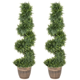 HOMCOM Set of 2 Artificial Plants, Topiary Spiral Cypressd Trees with Pot, for Home Indoor Outdoor Decor, 120cm - thumbnail 9