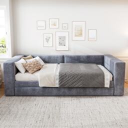 3FT Upholstered Single Bed with 2 Drawers, Side Compartments, Easy Assembly, Daybed Sofa Bed with Storage, 223.5L x 101W x 74.5H cm, Grey - Aosom.UK - thumbnail 6