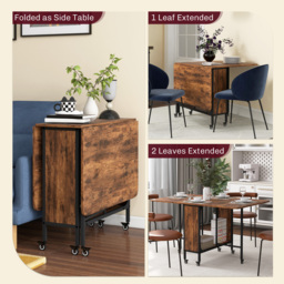 HOMCOM Mobile Drop Leaf Table Folding Kitchen Table Extendable Dining Table For Small Spaces With 6 Wheels & Storage Shelf Rustic Brown - Aosom UK - thumbnail 4
