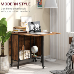 HOMCOM Mobile Drop Leaf Table Folding Kitchen Table Extendable Dining Table For Small Spaces With 6 Wheels & Storage Shelf Rustic Brown - Aosom UK - thumbnail 7