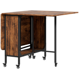 HOMCOM Mobile Drop Leaf Table Folding Kitchen Table Extendable Dining Table For Small Spaces With 6 Wheels & Storage Shelf Rustic Brown - Aosom UK - thumbnail 1