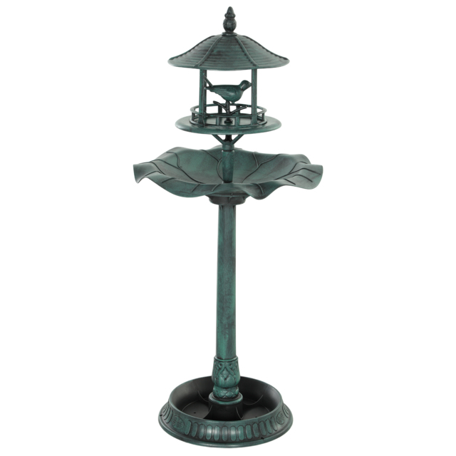 Outsunny 3-in-1 Garden Bird Bath, Freestanding Birdbath with Large Water Basin, Underneath Flower Planter, Φ50 x 113 cm, Green - image 1