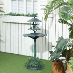 Outsunny 3-in-1 Garden Bird Bath, Freestanding Birdbath with Large Water Basin, Underneath Flower Planter, Φ50 x 113 cm, Green - thumbnail 2
