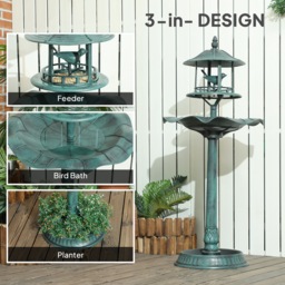 Outsunny 3-in-1 Garden Bird Bath, Freestanding Birdbath with Large Water Basin, Underneath Flower Planter, Φ50 x 113 cm, Green - thumbnail 4