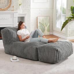 Modular Bean Bag Sofa with Ottoman and Removable Machine-Washable Cover, Couch with High-Density Foam, 160L x 80W x 66H cm, Light Gray - Aosom UK