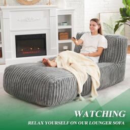 Modular Bean Bag Sofa with Ottoman and Removable Machine-Washable Cover, Couch with High-Density Foam, 160L x 80W x 66H cm, Light Gray - Aosom UK - thumbnail 4
