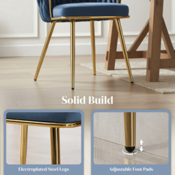 HOMCOM Velvet-Feel Dining Chairs Set of 2, Modern Upholstered Kitchen Chairs with Woven Backrest and Armrests, Metal Legs and Padded Seat for Dining Room, Bedroom, Living Room, Dark Blue - thumbnail 7