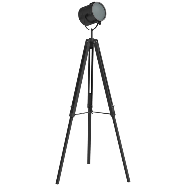 HOMCOM Industrial Tripod Floor Lamp, Nautical Searchlight with Adjustable Height, Wood Legs, E14 Lamp Base for Living Room, Bedroom, Black - image 1