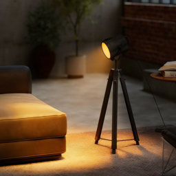 HOMCOM Industrial Tripod Floor Lamp, Nautical Searchlight with Adjustable Height, Wood Legs, E14 Lamp Base for Living Room, Bedroom, Black - thumbnail 8