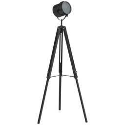 HOMCOM Industrial Tripod Floor Lamp, Nautical Searchlight with Adjustable Height, Wood Legs, E14 Lamp Base for Living Room, Bedroom, Black - thumbnail 1