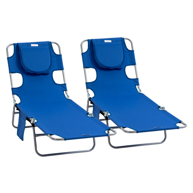 Outsunny Foldable Sun Lounger Set, 2 Pieces with Reading Hole, Portable Reclining Chairs with 5 Level Adjustable Backrest, Poolside - Aosom UK - image 1