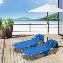 Outsunny Foldable Sun Lounger Set, 2 Pieces with Reading Hole, Portable Reclining Chairs with 5 Level Adjustable Backrest, Poolside - Aosom UK - thumbnail 2