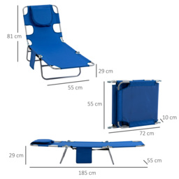 Outsunny Foldable Sun Lounger Set, 2 Pieces with Reading Hole, Portable Reclining Chairs with 5 Level Adjustable Backrest, Poolside - Aosom UK - thumbnail 3