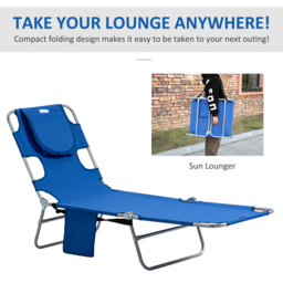 Outsunny Foldable Sun Lounger Set, 2 Pieces with Reading Hole, Portable Reclining Chairs with 5 Level Adjustable Backrest, Poolside - Aosom UK - thumbnail 7