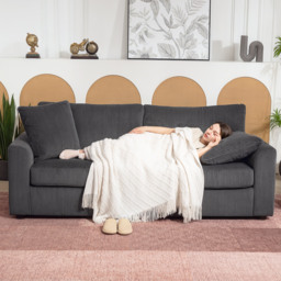 HOMCOM Modern 3 Seater Sofa with Spring Cushion, 212 cm Fabric Jumbo Cord Sofa Couch with 2 Scatter Cushions, Upholstered Corduroy Settee for Living Room, Bedroom, Home Office, Grey - thumbnail 8