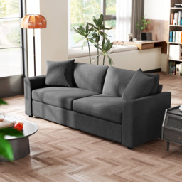 HOMCOM Modern 3 Seater Sofa with Spring Cushion, 212 cm Fabric Jumbo Cord Sofa Couch with 2 Scatter Cushions, Upholstered Corduroy Settee for Living Room, Bedroom, Home Office, Grey - thumbnail 2