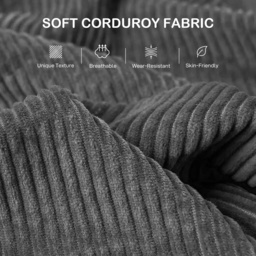 HOMCOM Modern 3 Seater Sofa with Spring Cushion, 212 cm Fabric Jumbo Cord Sofa Couch with 2 Scatter Cushions, Upholstered Corduroy Settee for Living Room, Bedroom, Home Office, Grey - thumbnail 7