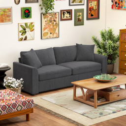 HOMCOM Modern 3 Seater Sofa with Spring Cushion, 212 cm Fabric Jumbo Cord Sofa Couch with 2 Scatter Cushions, Upholstered Corduroy Settee for Living Room, Bedroom, Home Office, Grey - thumbnail 3